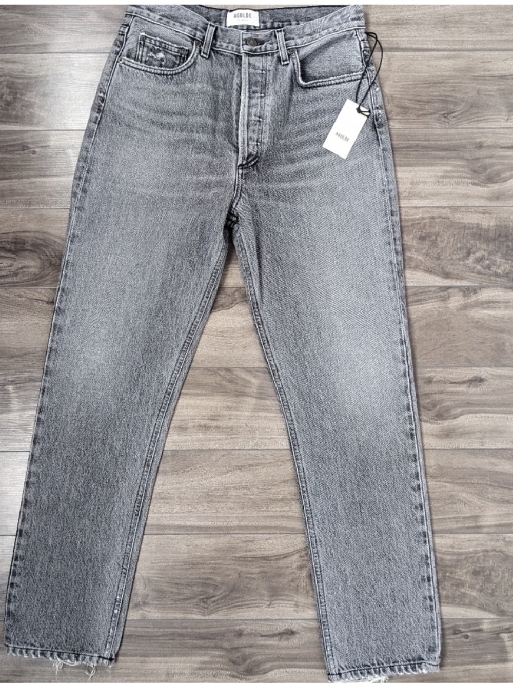 AGOLDE Fen High Rise Relaxed Taper in Trip Washed Black Grey Size 27